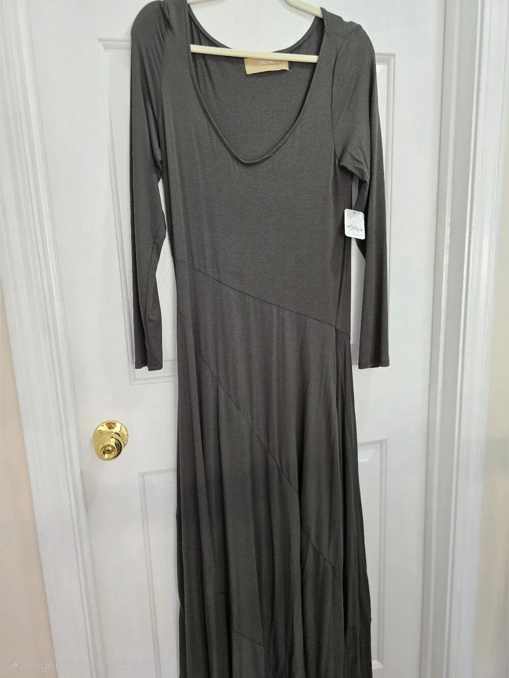 Free People Tatiana Maxi Dress Scoop Neck A-Line Long Sleeves Army Green (Olive) - Picture 2 of 8